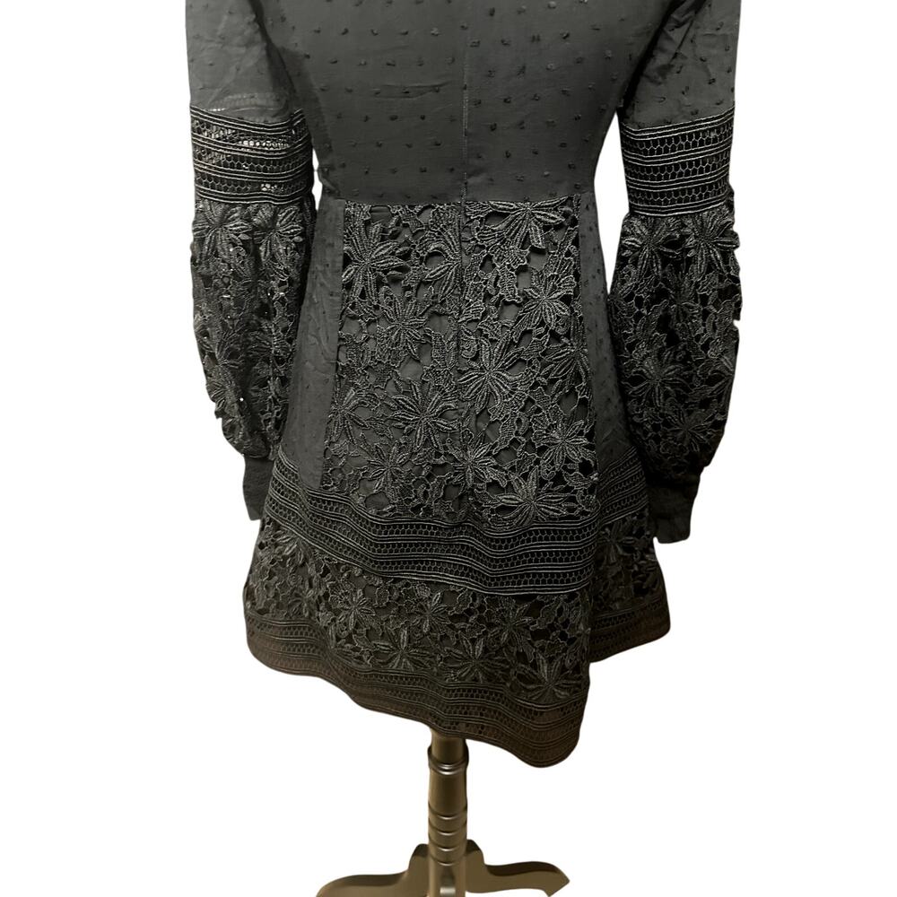 Bardot Mariah Babydoll Dress Long Sleeves Swiss Dot Lace Detailing Black XS NWOT - Picture 7 of 9